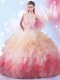 High-neck Sleeveless Tulle Vestidos de Quinceanera Beading and Ruffles Lace Up