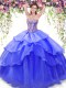 Beading and Ruffled Layers 15th Birthday Dress Blue Lace Up Sleeveless Floor Length