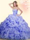 Beauteous Lavender Ball Gown Prom Dress Military Ball and Sweet 16 and Quinceanera and For with Beading and Ruffles and Pick Ups Sweetheart Sleeveless Brush Train Lace Up