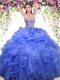 Traditional Beading and Ruffles Sweet 16 Dress Blue Lace Up Sleeveless Floor Length