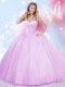 Floor Length Lilac Vestidos de Quinceanera Tulle Sleeveless Beading