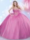 Lilac Tulle Lace Up Quince Ball Gowns Sleeveless Floor Length Beading