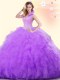 Hot Sale Lavender Tulle Backless Vestidos de Quinceanera Sleeveless Floor Length Beading and Ruffles