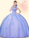Most Popular Floor Length Backless 15 Quinceanera Dress Lavender for Military Ball and Sweet 16 and Quinceanera with Beading and Appliques