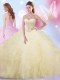 Luxurious Sleeveless Floor Length Beading and Ruffles Lace Up 15th Birthday Dress with Light Yellow