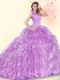 Attractive Backless Lilac Sweet 16 Dress Organza Brush Train Sleeveless Beading and Ruffles