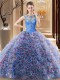 Perfect Scoop Beading 15th Birthday Dress Multi-color Lace Up Sleeveless Brush Train