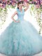 Fine Floor Length Ball Gowns Sleeveless Baby Blue Quinceanera Gowns Backless