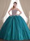 Fine With Train Teal 15th Birthday Dress Sweetheart Sleeveless Brush Train Lace Up