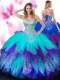 Sleeveless Floor Length Beading and Ruffles Lace Up Sweet 16 Dress with Multi-color