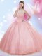 Latest Watermelon Red Sweet 16 Dresses Military Ball and Sweet 16 and Quinceanera and For with Beading High-neck Sleeveless Lace Up