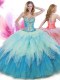 Deluxe Tulle Sleeveless Floor Length 15 Quinceanera Dress and Beading and Ruffles