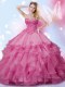 Lovely Rose Pink Lace Up Quince Ball Gowns Beading Sleeveless Floor Length
