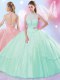 Classical Tulle High-neck Sleeveless Lace Up Beading 15 Quinceanera Dress in Apple Green