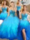 Classical Four Piece Sequins Ball Gowns 15th Birthday Dress Multi-color Sweetheart Tulle Sleeveless Floor Length Lace Up