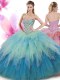 Sleeveless Floor Length Beading and Ruffles Lace Up Quinceanera Gown with Multi-color