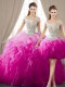 Three Piece Floor Length Fuchsia 15th Birthday Dress Off The Shoulder Sleeveless Lace Up