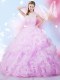 Exquisite Lilac Ball Gown Prom Dress Military Ball and Sweet 16 and Quinceanera and For with Beading and Ruffles and Pick Ups High-neck Sleeveless Lace Up