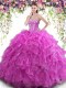 Delicate Floor Length Ball Gowns Sleeveless Fuchsia Quinceanera Dress Lace Up