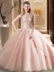 Peach Scoop Lace Up Beading Quince Ball Gowns Brush Train Sleeveless