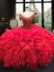 Most Popular Beading and Ruffles Quinceanera Dress Red Lace Up Cap Sleeves Floor Length