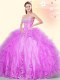 Lilac 15 Quinceanera Dress Military Ball and Sweet 16 and Quinceanera and For with Beading and Appliques and Ruffles Sweetheart Sleeveless Lace Up