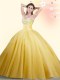 Pretty Tulle Sweetheart Sleeveless Lace Up Beading Quinceanera Gowns in Gold