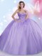 Custom Fit Lavender Sleeveless Floor Length Beading Lace Up Quinceanera Gown