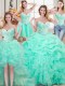 Four Piece Apple Green Organza Lace Up Sweetheart Sleeveless Floor Length Quince Ball Gowns Beading and Ruffles and Pick Ups