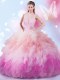 Fantastic Multi-color Tulle Lace Up High-neck Sleeveless Floor Length 15 Quinceanera Dress Beading and Ruffles