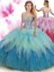 Suitable Multi-color Sweetheart Neckline Beading and Ruffles Quinceanera Dress Sleeveless Lace Up