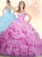 Sleeveless Organza With Brush Train Lace Up 15th Birthday Dress in Lilac with Beading and Ruffles and Pick Ups