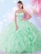 Floor Length Lace Up Quinceanera Gown Apple Green for Military Ball and Sweet 16 and Quinceanera with Beading and Ruffles