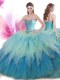 Suitable Sweetheart Sleeveless Tulle Sweet 16 Dresses Beading and Ruffles Lace Up
