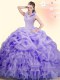 Lavender Ball Gowns Beading and Ruffles and Pick Ups Quinceanera Dresses Backless Organza Sleeveless