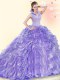 Beading and Ruffles Sweet 16 Dress Lavender Backless Sleeveless Brush Train