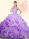 Exceptional Lilac Lace Up Sweetheart Beading and Ruffles and Pick Ups Quinceanera Dresses Organza Sleeveless Brush Train