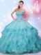 Sexy Floor Length Aqua Blue Quinceanera Gown Sweetheart Sleeveless Lace Up