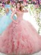 Fitting Beading and Ruffles Vestidos de Quinceanera Baby Pink Backless Sleeveless Floor Length
