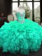 Super Sleeveless Embroidery and Ruffles Lace Up Ball Gown Prom Dress