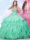 Apple Green Sweetheart Lace Up Beading and Ruffles Quinceanera Dresses Sleeveless