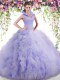 Captivating Floor Length Lavender 15 Quinceanera Dress High-neck Sleeveless Backless