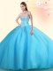 Baby Blue Ball Gowns Tulle Sweetheart Sleeveless Beading Floor Length Lace Up Quinceanera Gown