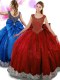 Scoop Beading and Appliques and Bowknot Sweet 16 Quinceanera Dress Wine Red Zipper Sleeveless Floor Length