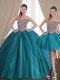 Fine Three Piece With Train Ball Gowns Sleeveless Teal Sweet 16 Dresses Brush Train Lace Up