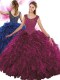 Custom Fit Fuchsia Organza Zipper Scoop Sleeveless Floor Length 15th Birthday Dress Beading and Ruffles
