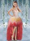Fashionable Halter Top Multi-color Tulle Lace Up Prom Evening Gown Sleeveless High Low Beading and Ruffles