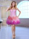 Fantastic Sweetheart Sleeveless Prom Dress Mini Length Beading Multi-color Tulle