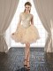 Fantastic Champagne Ball Gowns Organza Scoop Sleeveless Beading and Ruffles Mini Length Lace Up Prom Dress