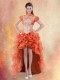 Designer Orange Red Ball Gowns Organza Straps Sleeveless Beading and Ruffles High Low Lace Up Prom Dress